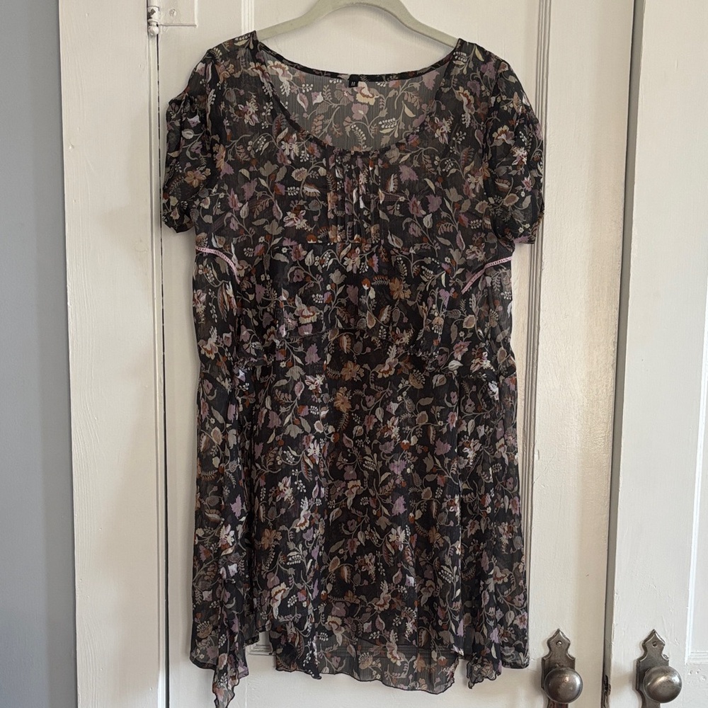Floral Black/Lavendar/Rust & Cream Print Sheer Women's 2-Piece Tunic Size M